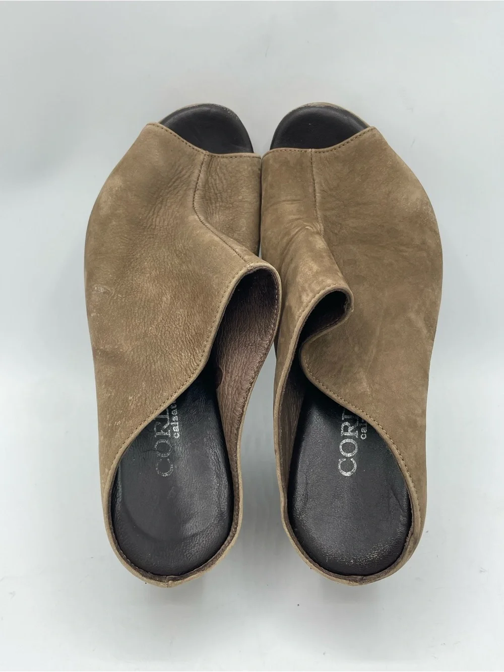 Cordani Tan Suede Open-Toe Wedge Mules
